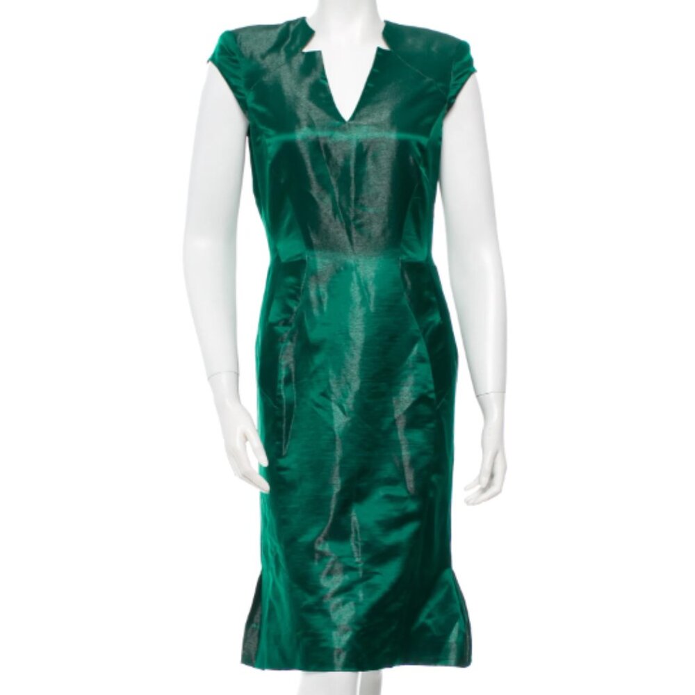 Zac Posen Green Satin Sheath Cocktail Dress  S | US 4 Designer Luxury Party